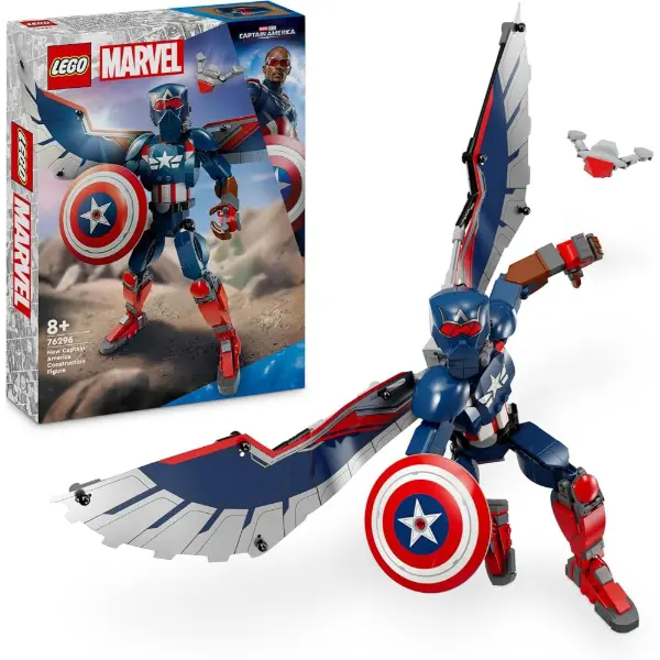 Personaggio LEGO Marvel 76296 costruibile del nuovo Capitan America con scudo e ali