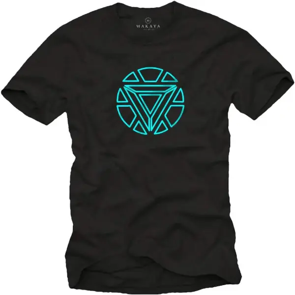 T-shirt nera Makaya con il reattore Arc e il logo Stark Industries