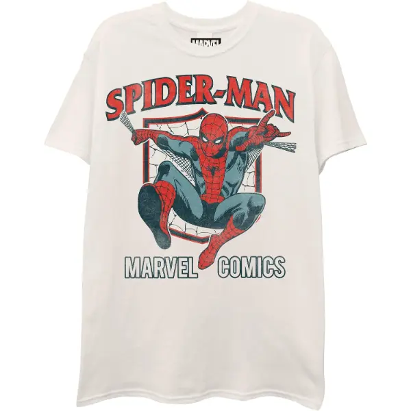 Maglietta Marvel da uomo con Spider-Man in volo tra i grattacieli