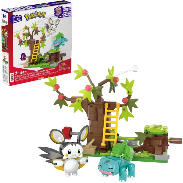Set di costruzioni MEGA Pokemon bosco incantato con Emolga e Bulbasaur