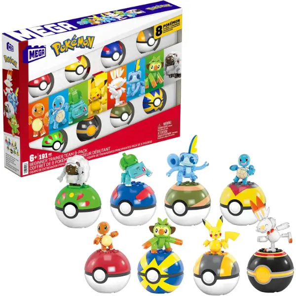 Set di costruzioni MEGA Pokemon con otto personaggi da centonovantuno pezzi
