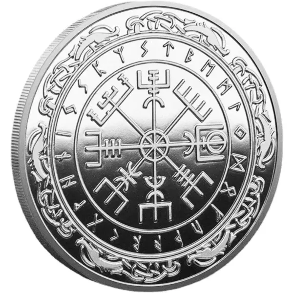 Moneta vichinga da tasca con il Vegvisir e simboli runici norreni incisi