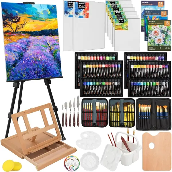 Nicpro, grande kit di pittura da 158 pezzi con cavalletto e valigetta