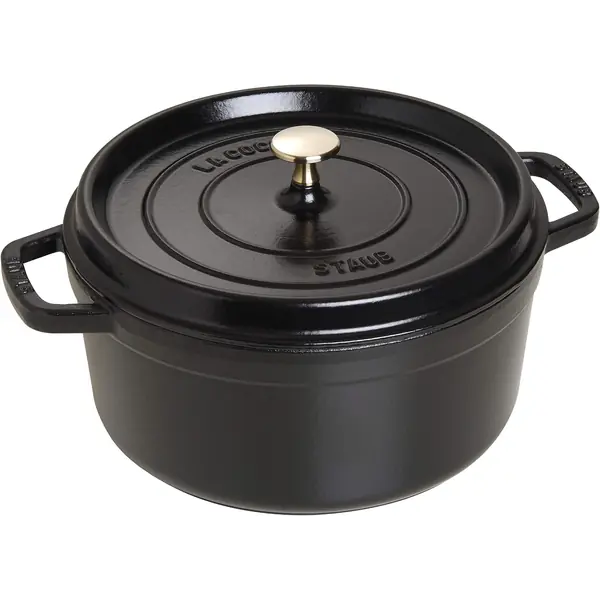 Cocotte in ghisa Staub 26 cm nera per cuocere il pane a lievito madre in forno