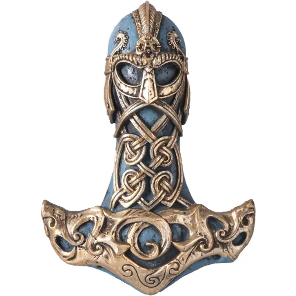 Placca da parete con il martello di Thor in resina dipinta a mano per interni
