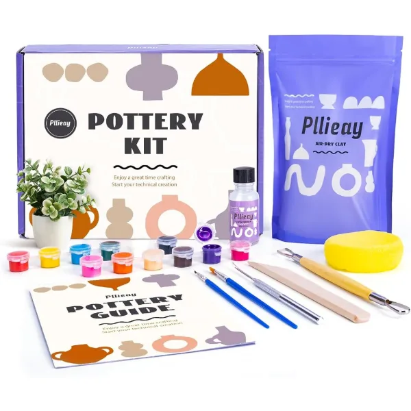 Kit di ceramica Pllieay per adulti con argilla autoindurente, strumenti e colori