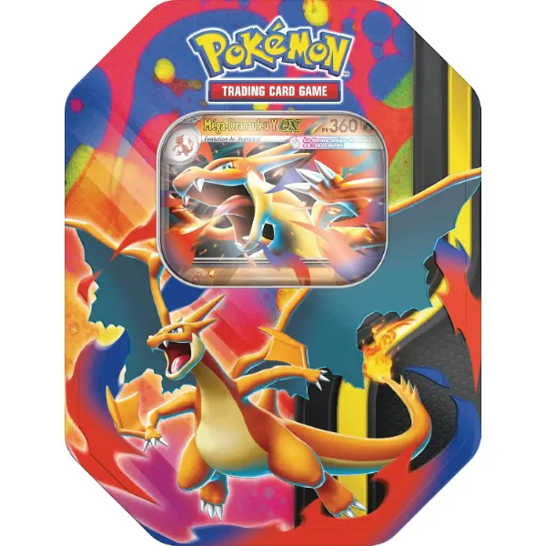 Scatola Pokemon Mega Charizard Y ex con quattro buste e carta promozionale brillante