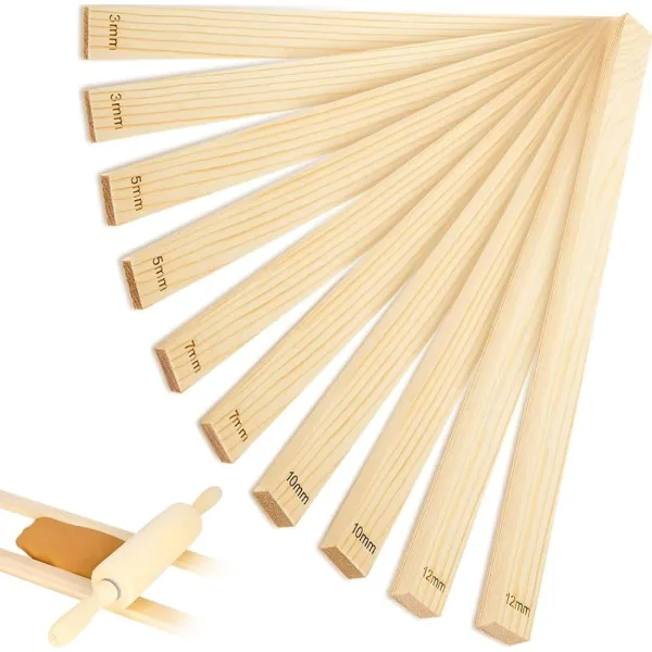 Set di 10 guide di spessore in legno per mattarello da argilla