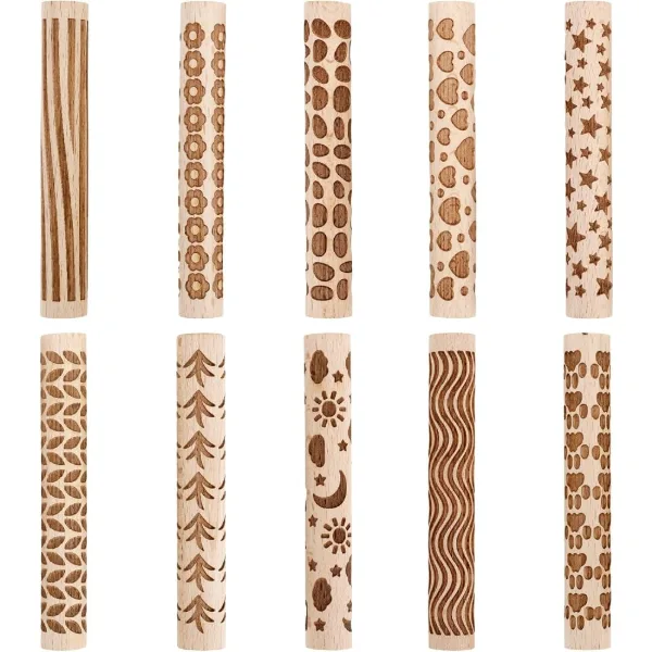 Set di 10 rulli in legno con texture per argilla