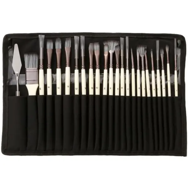Set di 24 pennelli da pittura con custodia in tela arrotolabile