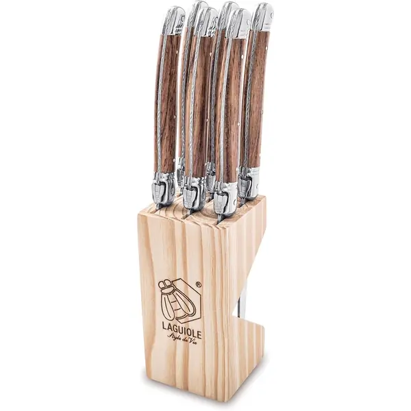 Set di 6 coltelli da bistecca con manico in legno