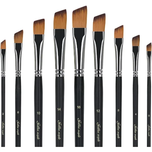 Set di 9 pennelli angolari in nylon con punta obliqua