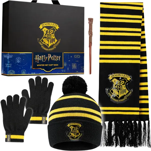 Set invernale Harry Potter da quattro pezzi con guanti berretto sciarpa e bacchetta