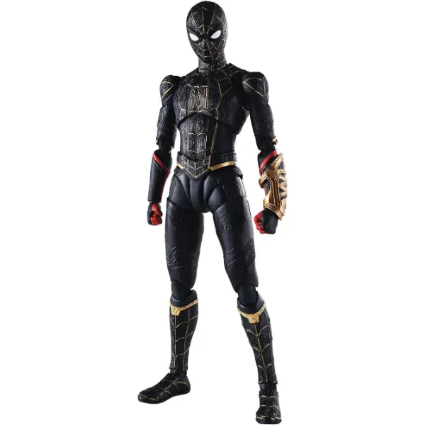 Figura S H Figuarts di Spider-Man con tuta nera e oro da No Way Home