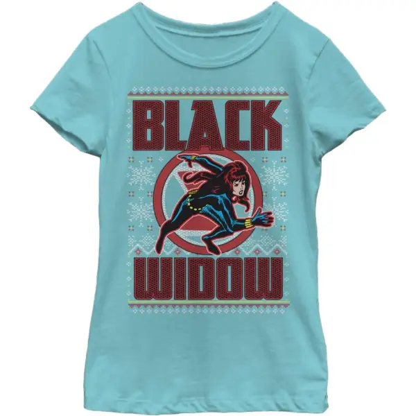 Marvel — T-shirt Black Widow motivo maglia, taglio bambina