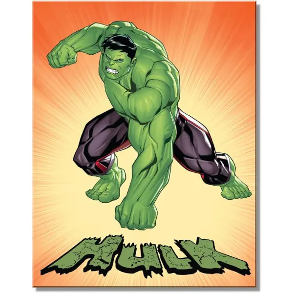 Targa in latta Marvel Hulk con grafica geometrica in stile vintage