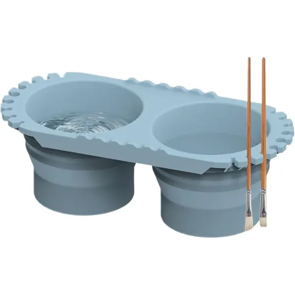 Vaschetta pieghevole in silicone a due scomparti per lavare i pennelli