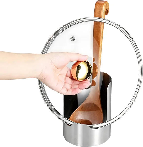 Poggiamestolo e porta coperchio da piano cottura, inox — regalo per chi ama cucinare