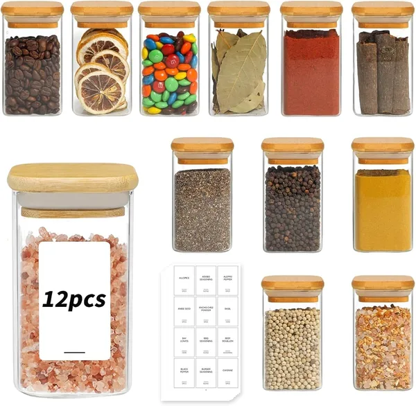 DYUEE — 12 barattoli per spezie in vetro con coperchi in legno — regalo per chi ama cucinare