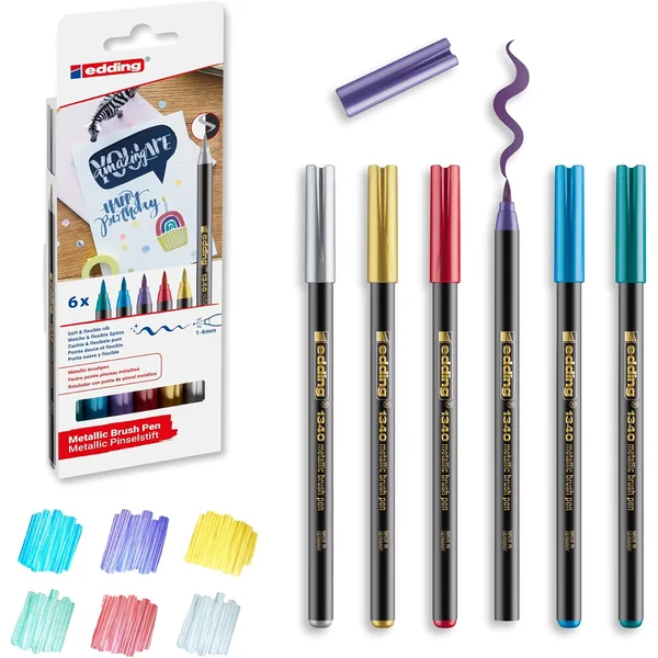 Edding 1340 — Brush Pen Metallizzati, Set da 6