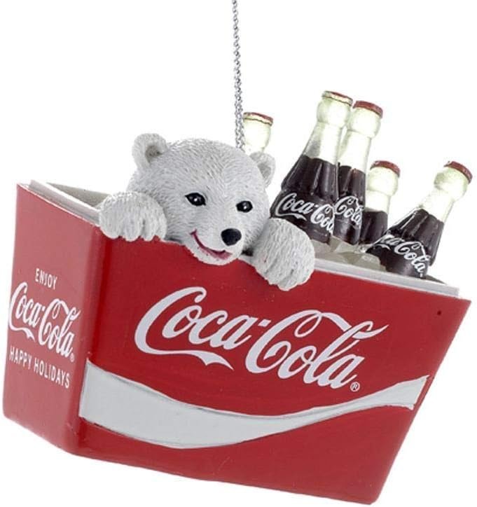Kurt Adler — Orso polare con cucciolo nel frigo portatile, 6,75 cm