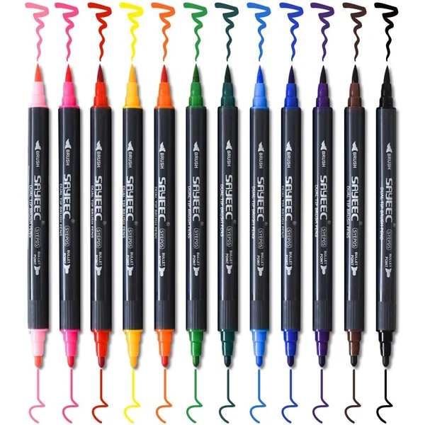 SAYEEC — Set di 12 Brush Pen ad Acquerello Doppia Punta